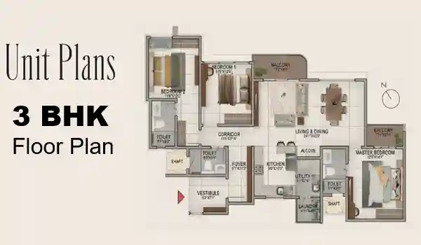 Prestige Golden Grove 3 bhk Apartment floor plan by Prestige Group located at Kollur, near Tellapur, Hyderabad Telangana