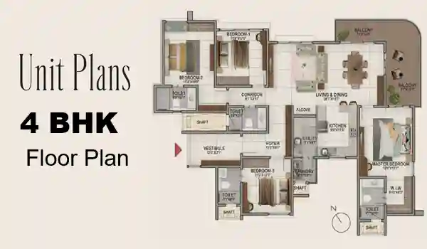 Prestige Golden Grove 4 bhk Apartment floor plan by Prestige Group located at Kollur, near Tellapur, Hyderabad Telangana